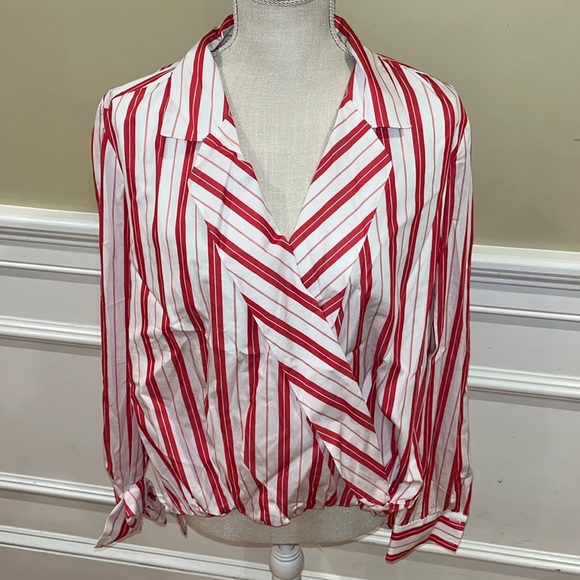 Harshman Faux Wrap Striped Shirt - Picture 3 of 13